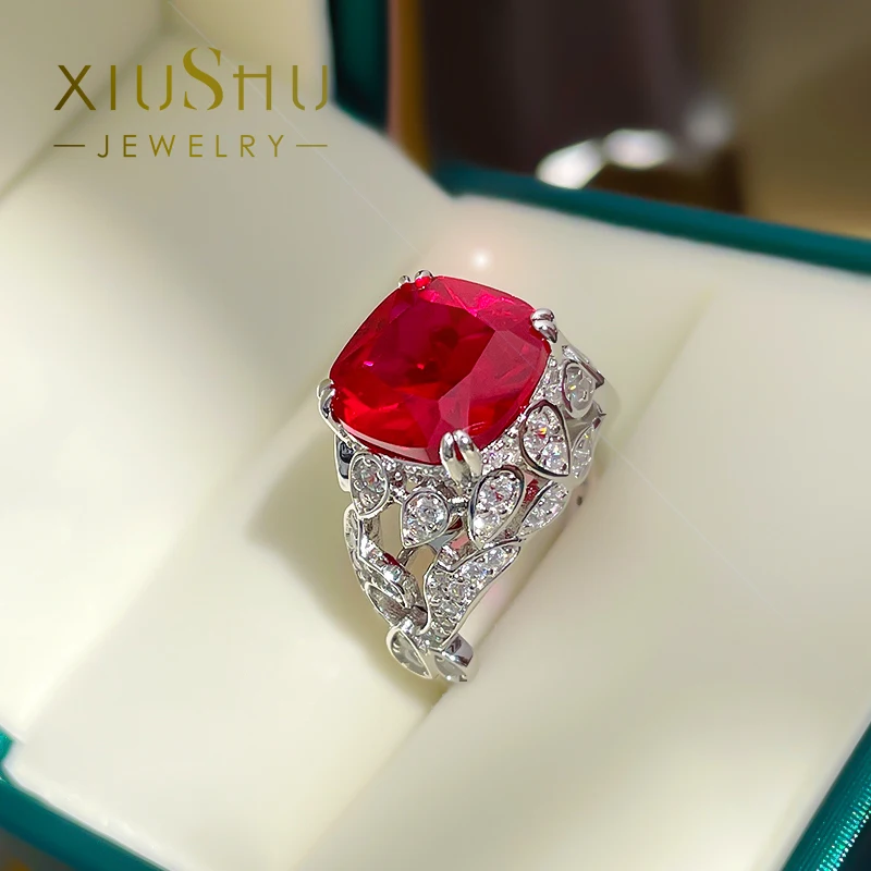 

10 Carat Gaulto Luxury Seiko Artificial Pigeon Blood Ruby Ring Female 925 Sterling Silver Index Ring Exaggerated