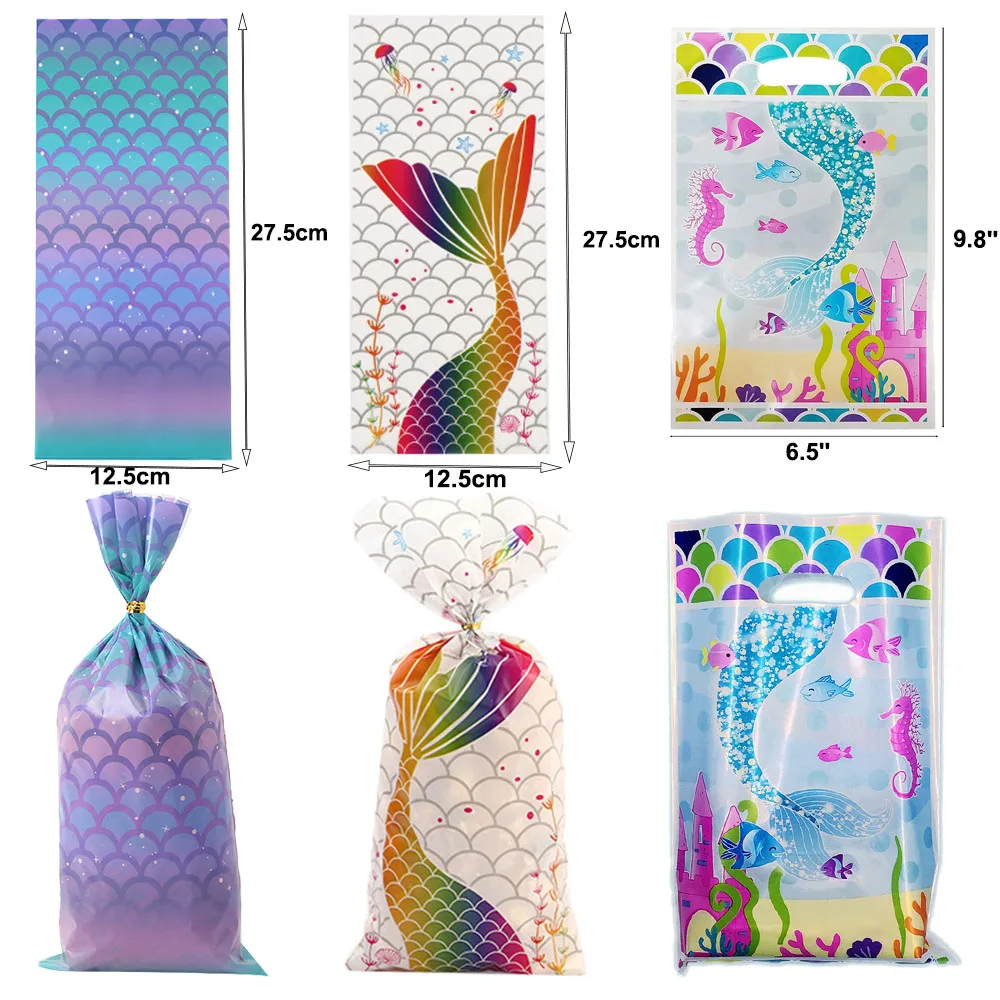 

30PCS Mermaid Party Favors Gift Bags Birthday Party Treat Bags Mermaid Tail Theme Cookie Candy Goodie Bags Baby Shower Supplies