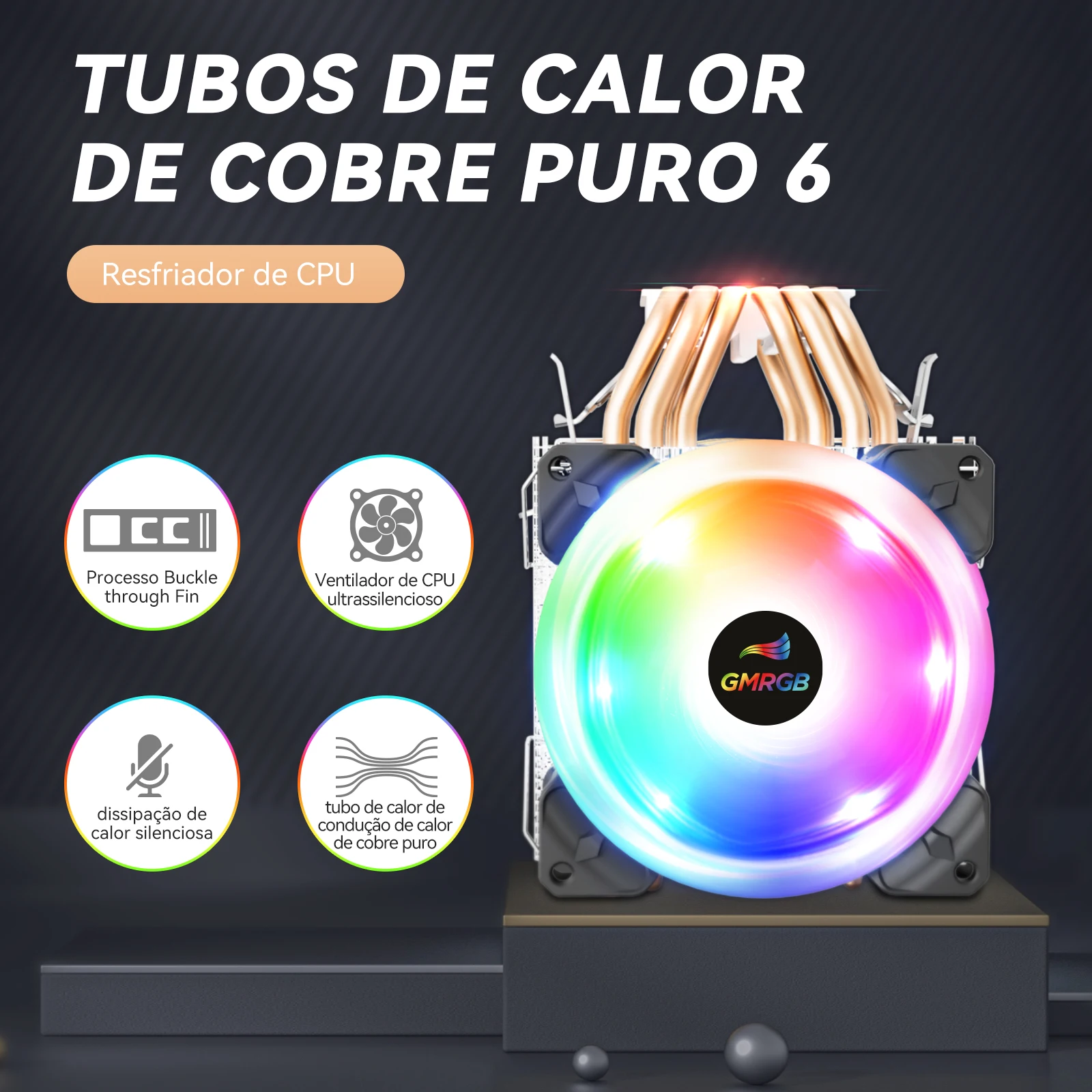 

GMRGB 6 Heat Pipe CPU Cooler Fans PWM 4 Pin ARGB PC Quiet Intel LGA 1700 775 1200 1150 1151 1155 2011/2011-3 X79 X99 AM3 AM4