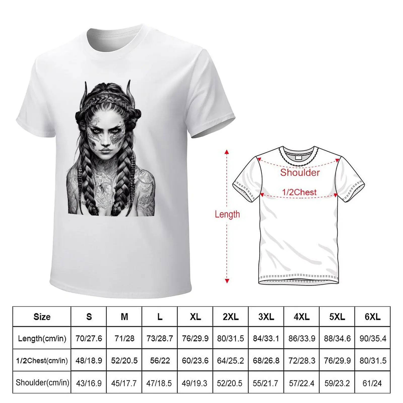 Футболка с татуировкой викингов-валькирия большие размеры эстетичная одежда