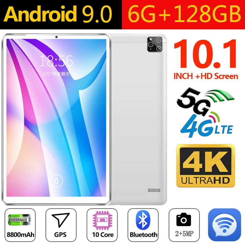 

2022 Android Tablet New 10.1 Inch Ultra-thin 6G+128GB Tablet Ten Cores 4G Network WiFi Tablet PC Android 9.0 Tablet PC