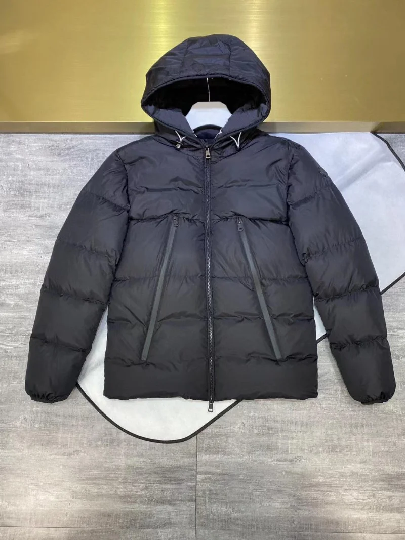Down Jacket Men's Classic Hooded Placket Letter Embroidery Thickened Warmth Plus Fashion Trend