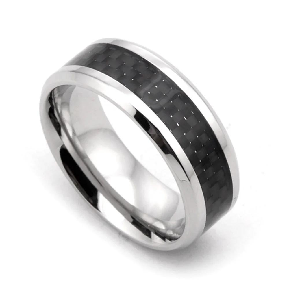Мужское кольцо из углеродного волокна черное нержавеющей стали с внутренней