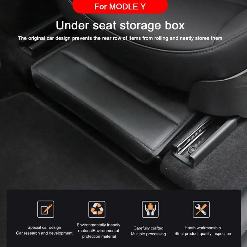 

For Tesla Model Y Under Seat Storage Box PU Leather Front And Rear Seats Storage Organizer Drawer Holder Car Interior Accessory