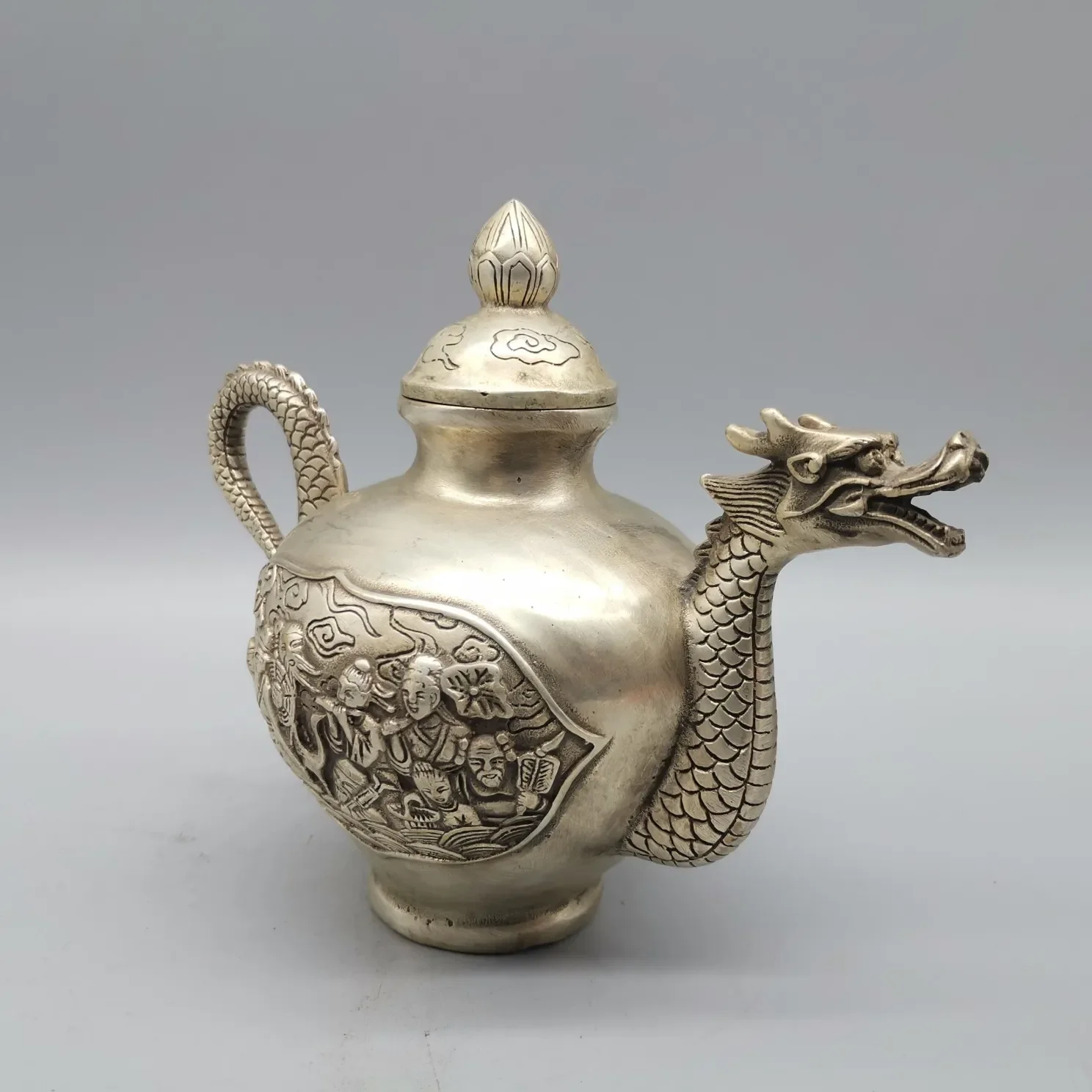 

Китайская коллекция archaize белый медный чайник Восемь Бессмертных статуй