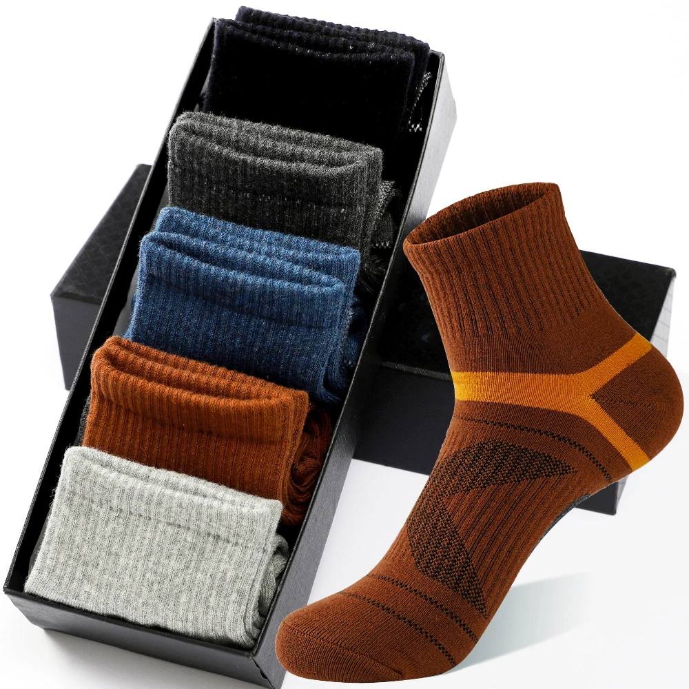 10PCS=5Pair High Quality Cotton New Autumn Men's Socks Running Winter Casual Breathable Active Socks Stripe Sport Socks EUR38-45