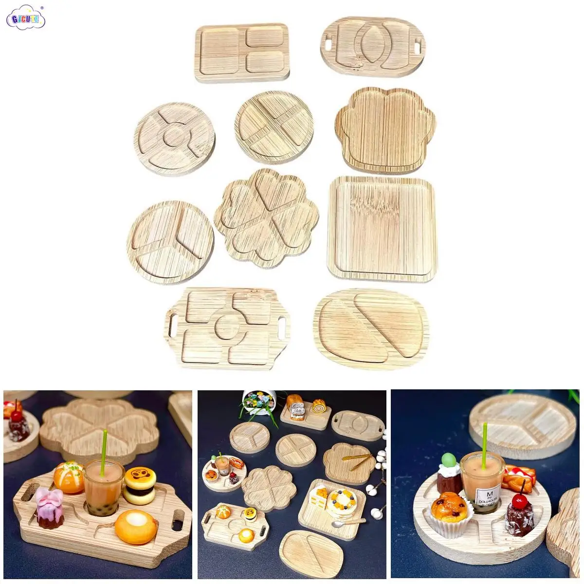 

1:12 Dollhouse Miniature Bamboo Plate Simulation Tray Model For Doll House Decor Dessert Fruit Bread Sushi Kitchen Food Tray Toy