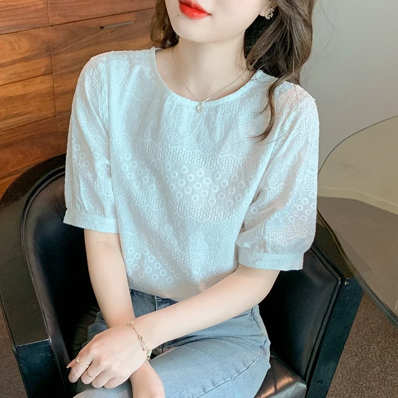 

2022 Summer New Korean Style Short Sleeve Shirt Top Casual Women Blouse Clothing
