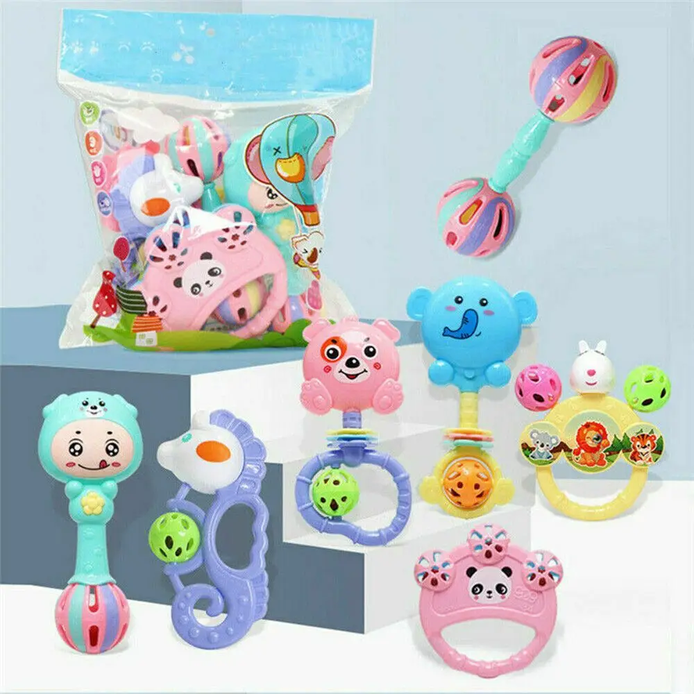 

Cute Rattle Shake Hand Bell Music Sensory Teether Rattle Toys Set Baby Kids