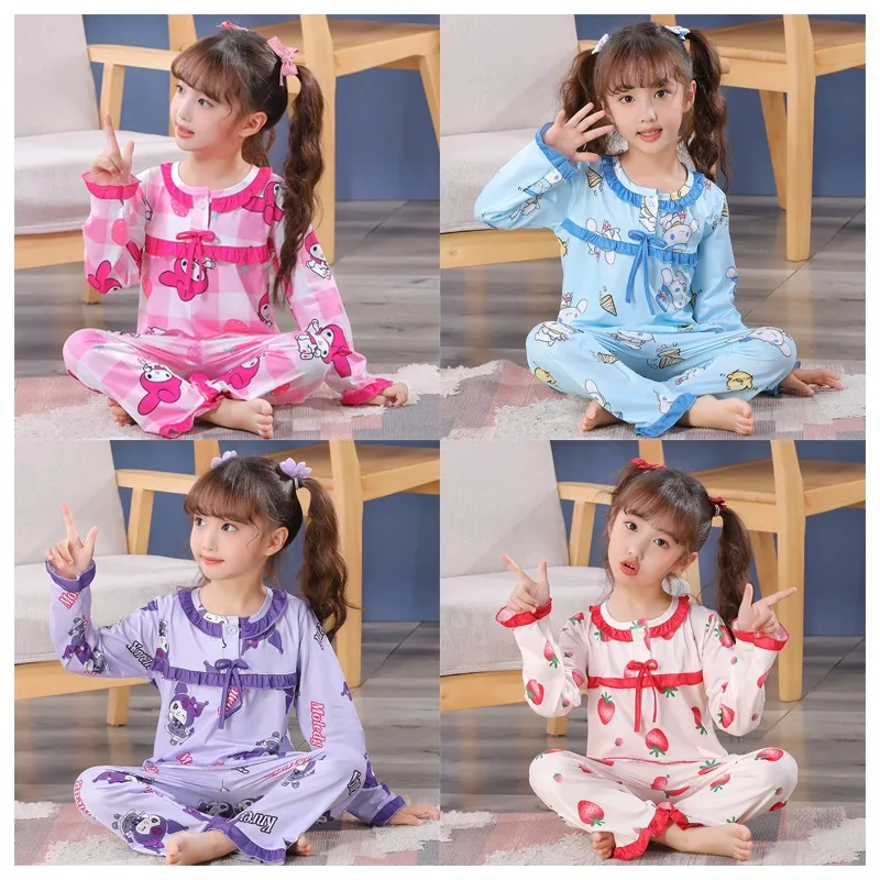 

Cartoon Sanrios Princess Collar Pajama Set Anime My Melody Cinnamoroll Kuromi Kawaii Long Sleeved Pants Home Clothing Kids Gift