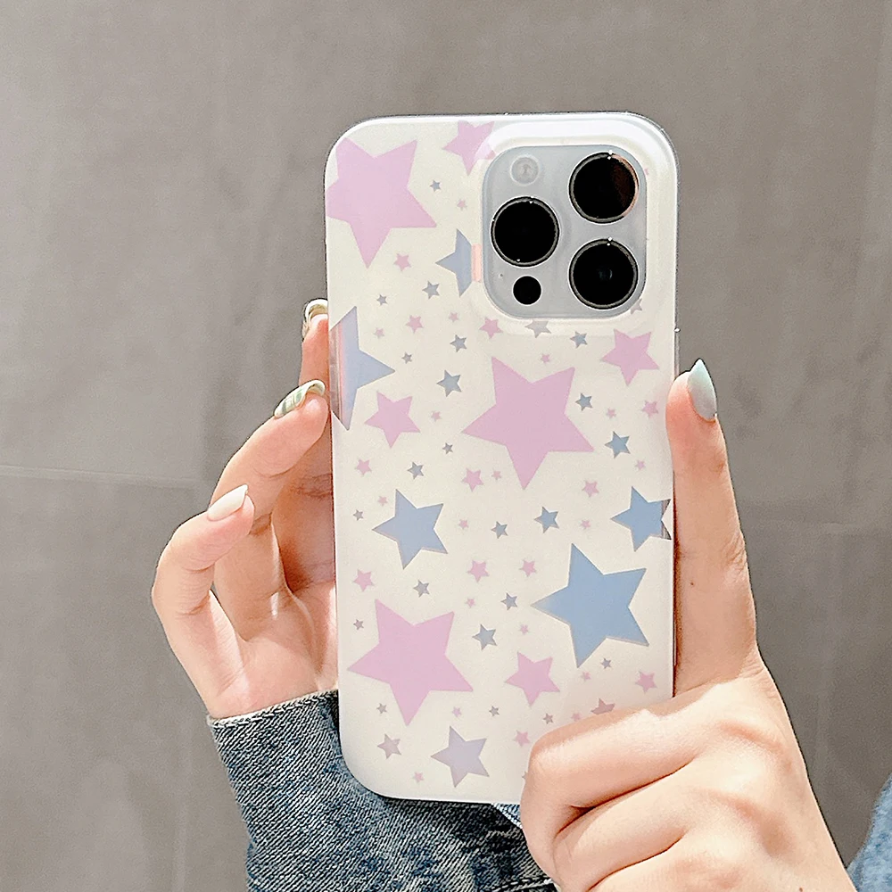 

Laser Colorful Stars Phone Case For iphone 11 12 13 14 Pro Max Frosting Fashion Blue Pink Shockproof Soft Silicone Back Cover