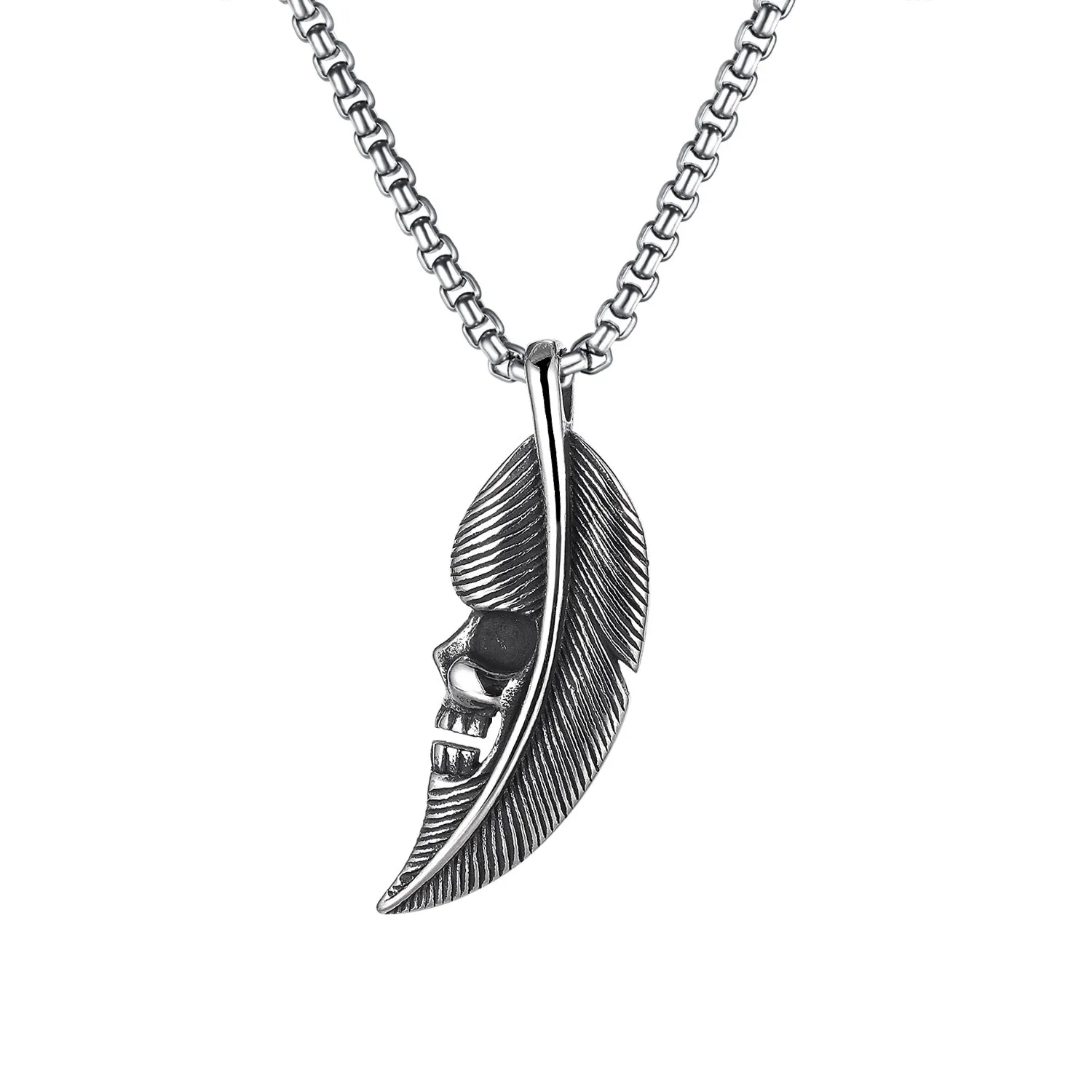 Popular Creative Skull Leaf Pendant Titanium Steel Necklace for Men