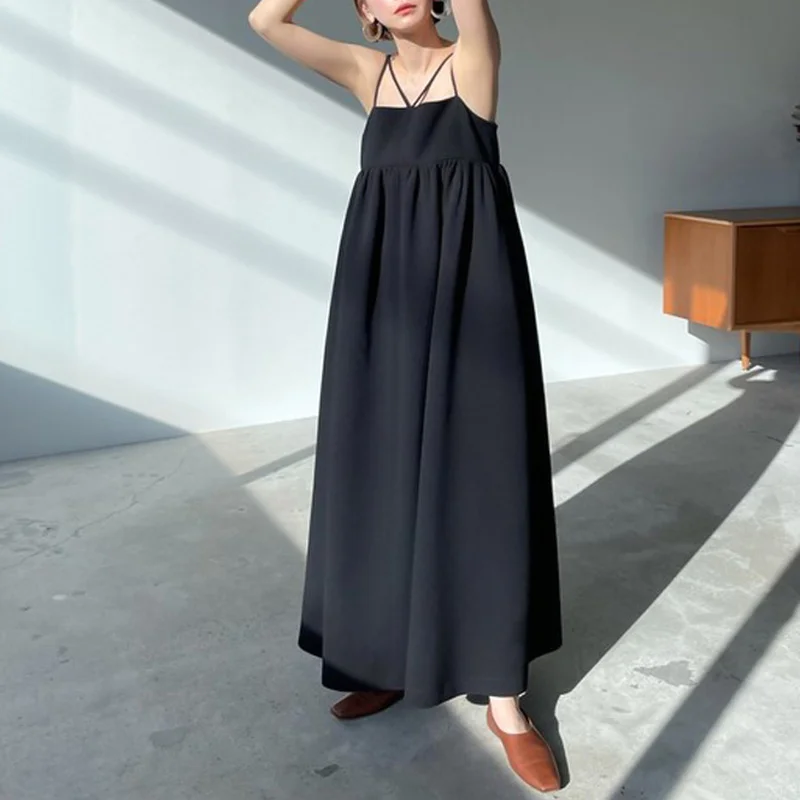 Простое однотонное свободное женское платье в японском стиле дизайнерское