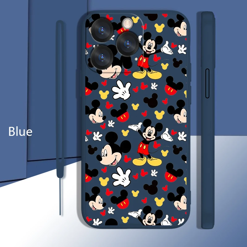 

Disney Mickey Mouse Case For Apple iPhone 14 13 12 Mini 11 Pro XS MAX XR X 8 7 SE Plus Liquid Rope Phone Cover Core Coque Capa