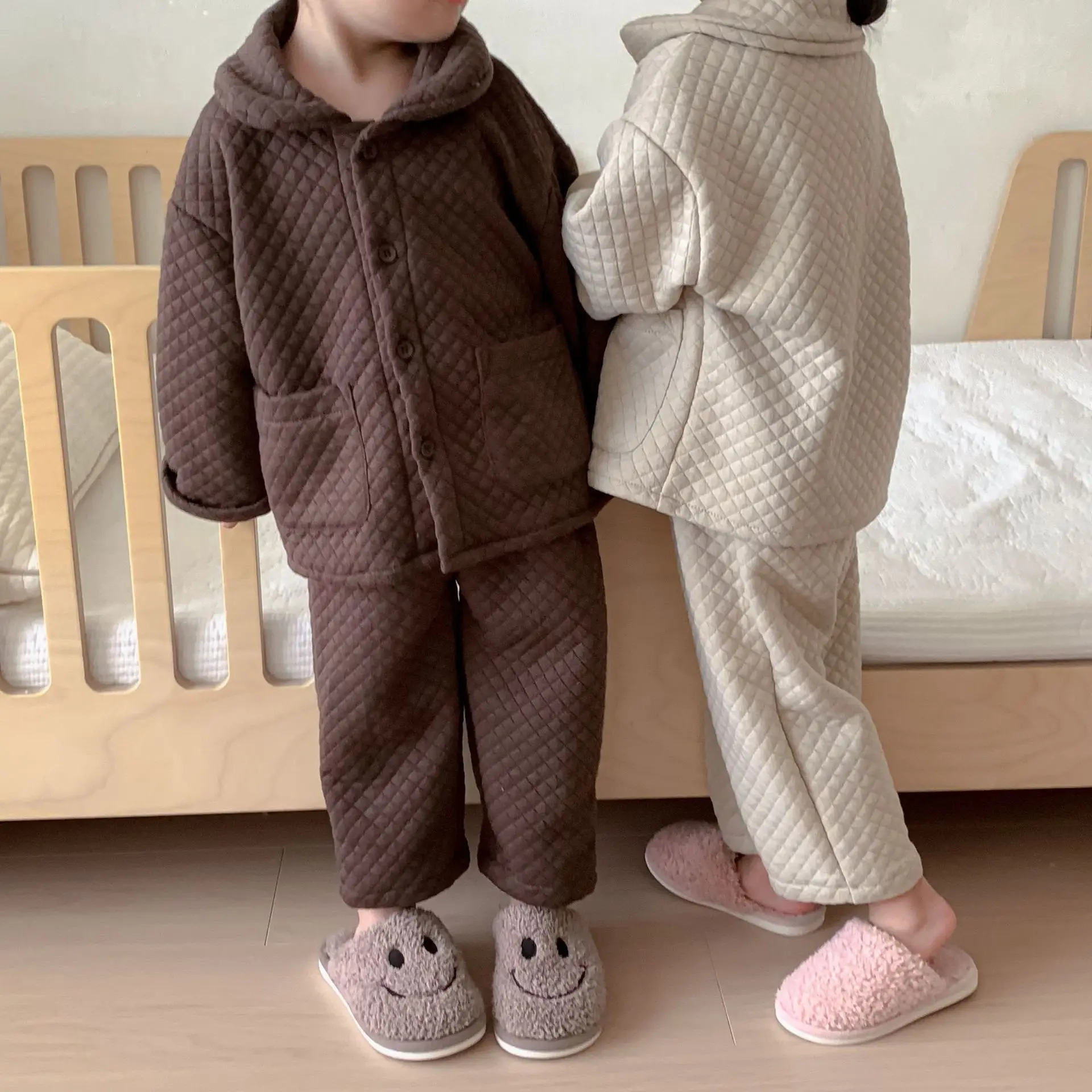

Baby Winter Keep Warm Pajamas Set Thickened Double Pockets Sleepwear Solid Comfortable Soft Cotton Pajama Pants Set