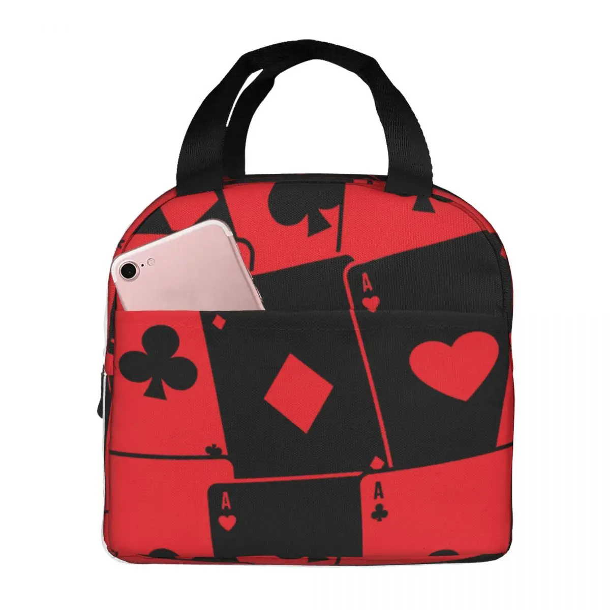 

Red Poker Card Portable Insulated Oxford Lunch Bag Reusable Lunch Box Lunch Organizer Thermal Cooler Tote Bag