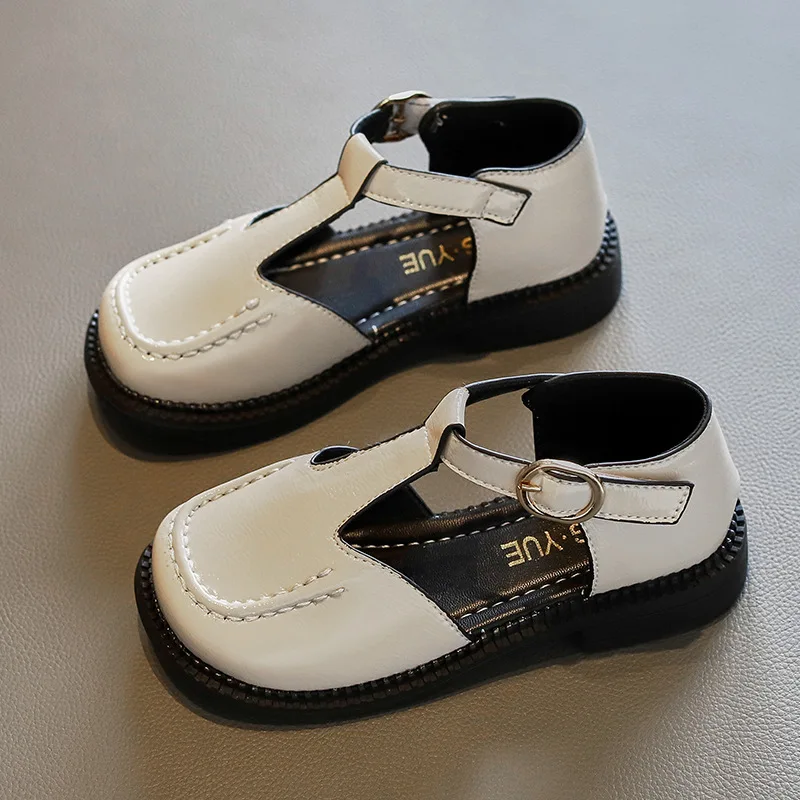 

Простые блестящие туфли принцессы в Корейском стиле, новинка весны 2022, Нескользящие мягкие модные однотонные черные детские школьные санда...