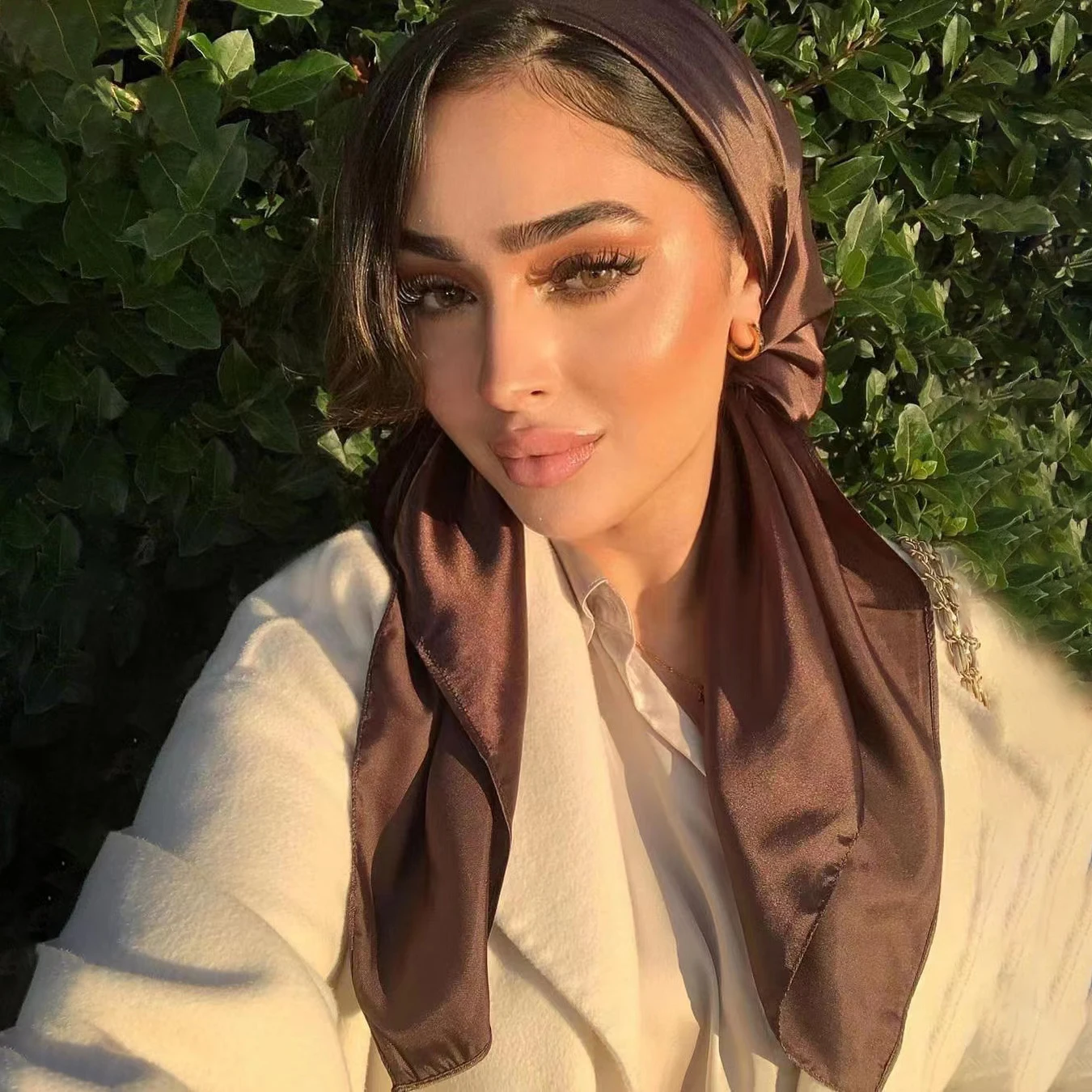 Head Scarf Blcak Square 90*90 Silk Foulard Satin Bandana Cheveux Neckerchief Hijab Accessoires For Woman Hair Scarf