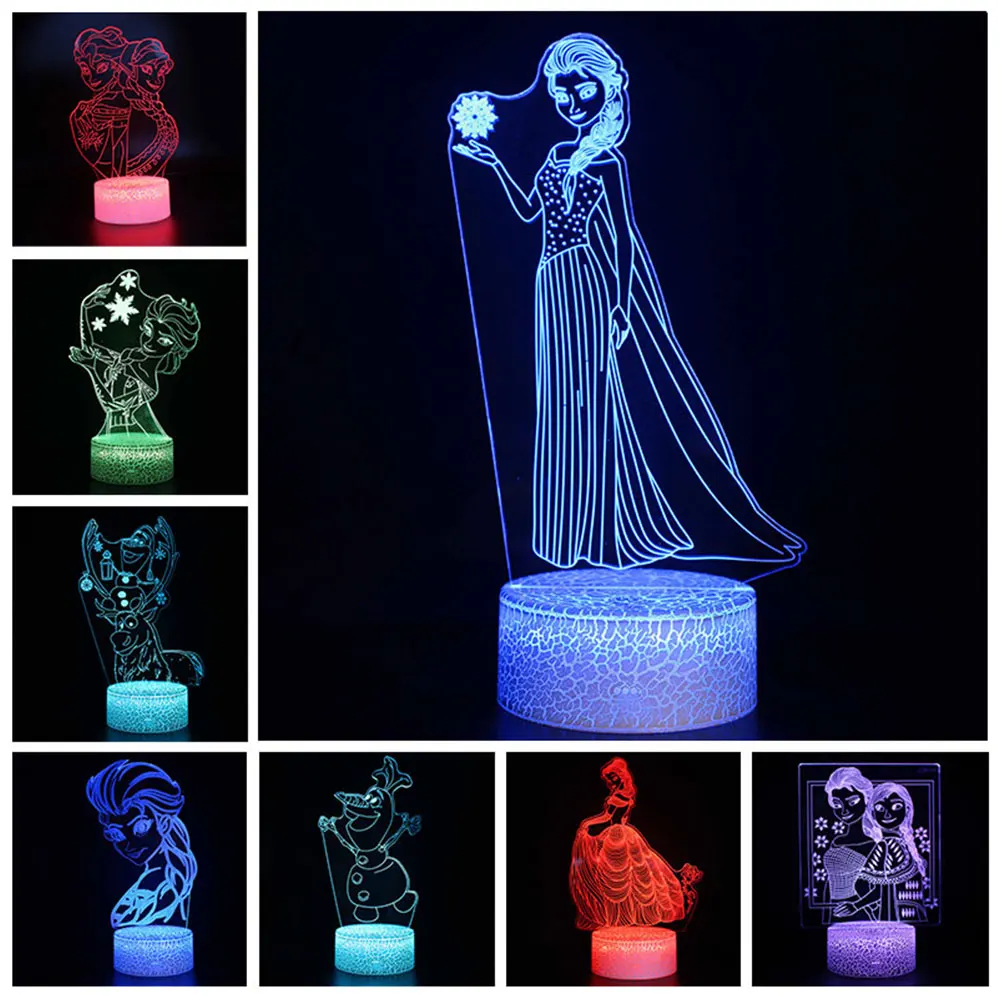 

Disney Frozen Princess Elsa Anna Action Figure 3D Illusion LED Nightlight Sleeping Light Model Acrylic Toy For Kid Xmas Gift