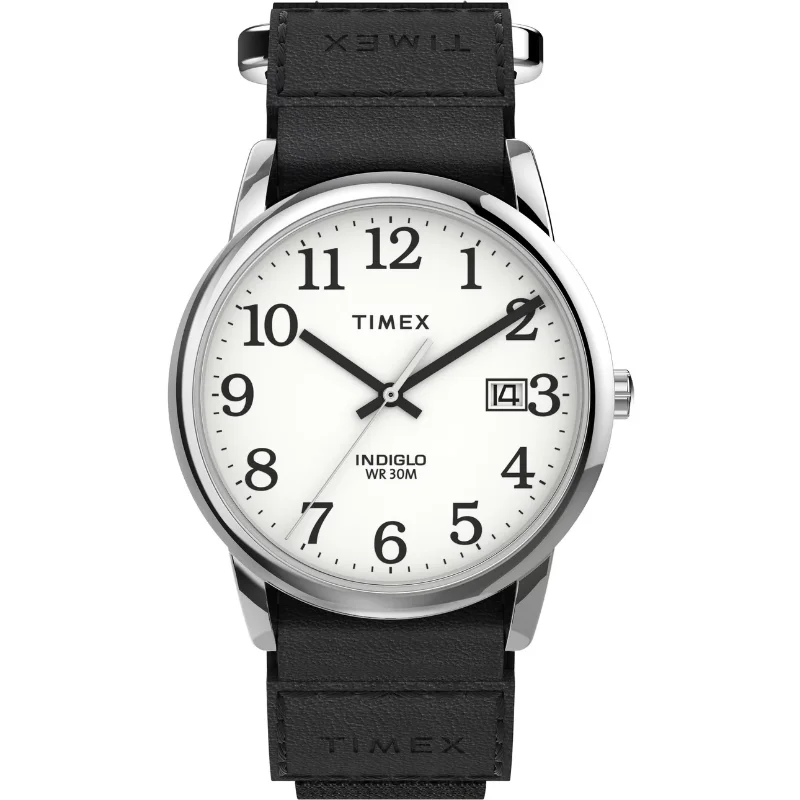 

Timex Men's Easy Reader 35mm Watch – Silver-Tone Case White Dial with Black FastWrap Strap