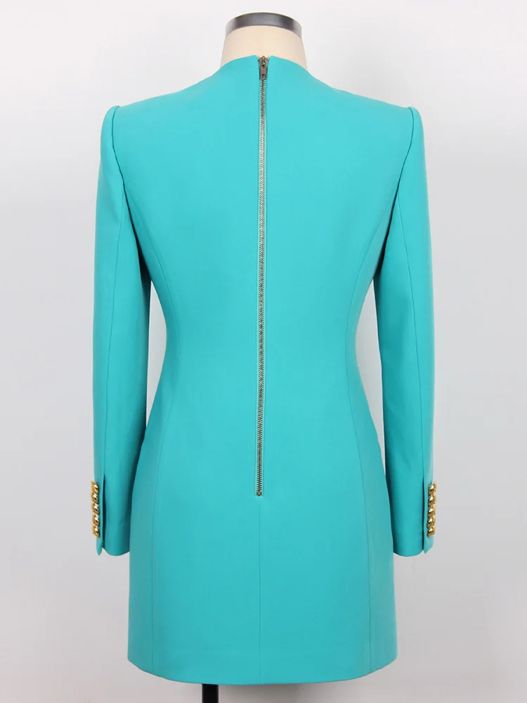 ZJYT Elegant One Button Long Blazers for Women Jacket Coat Autumn Winter Notched Office Wear to Work Party Blue Outerwear Tops