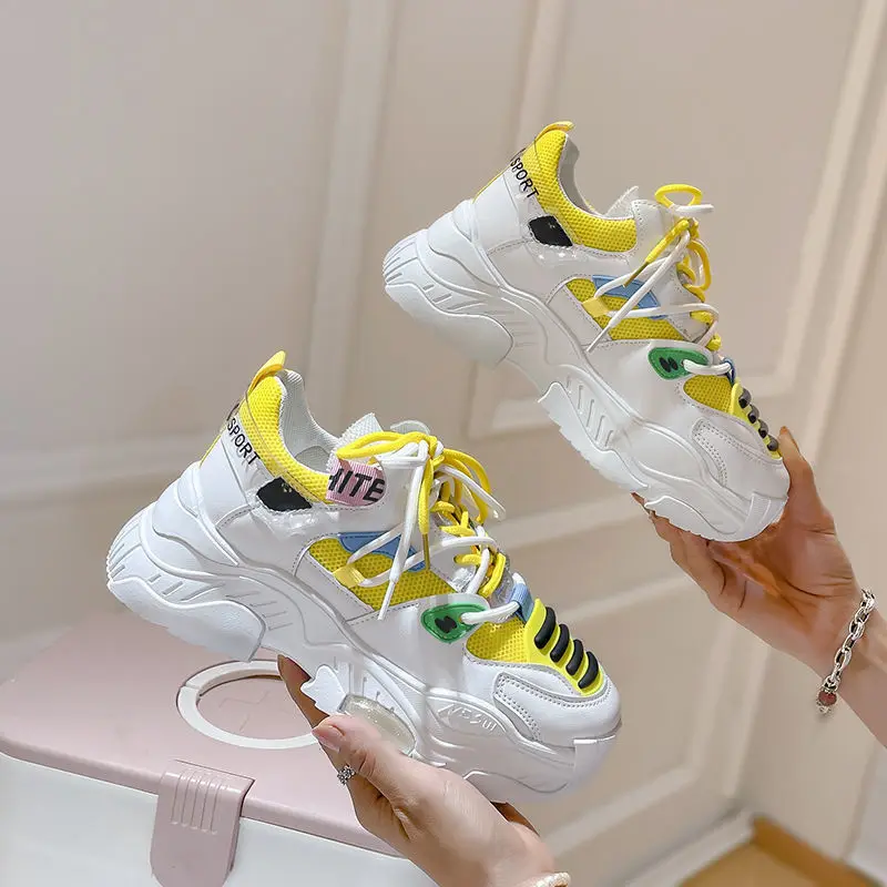 Color-blocking sports shoes 2023 summer new casual thick sole small white shoes fashion versatile breathable single shoes