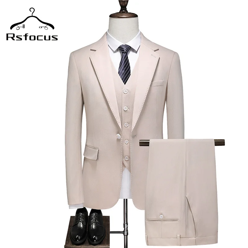 

Rsfocus 2022 New Apricot Male Suits Slim Fit Office Business Formal Dress Man Suit Exquisite Groom Wedding 3 Piece Set TZ049