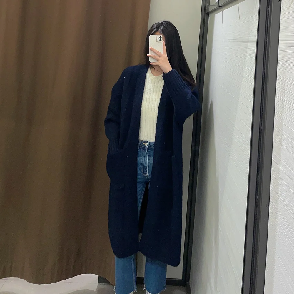 

Женский длинный кардиган DiYiG, однотонный вязаный свитер, Повседневная Свободная Базовая Женская одежда, 2022