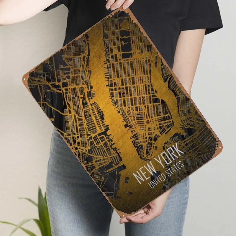 Мраморный черный Золотой металлический постер Нью-Йорк украшение для дома