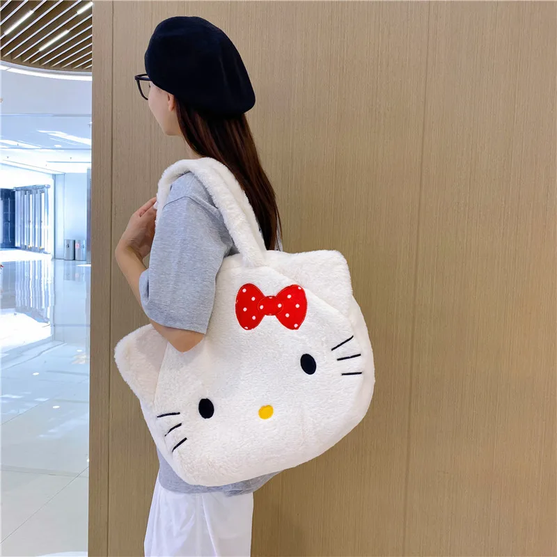 

Kawaii Sanrio Anime Hello Kitty My Melody Cartoon Plush One Shoulder Handbag Large Capacity Travel Storage Bag Gifts for Girls