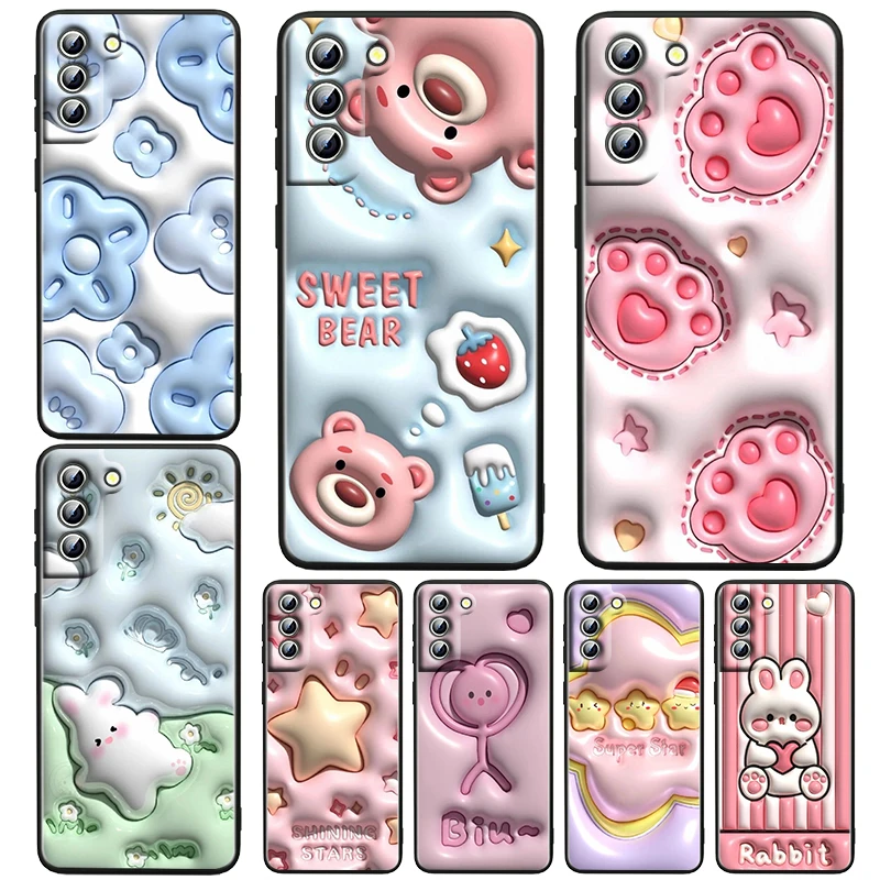 

Nonstereoscopic 3D Vision Cute Rabbit Black Phone Case For Samsung Galaxy S23 S22 S21 S20 FE Ultra Plus S10 Lite S9 4G 5G Cover