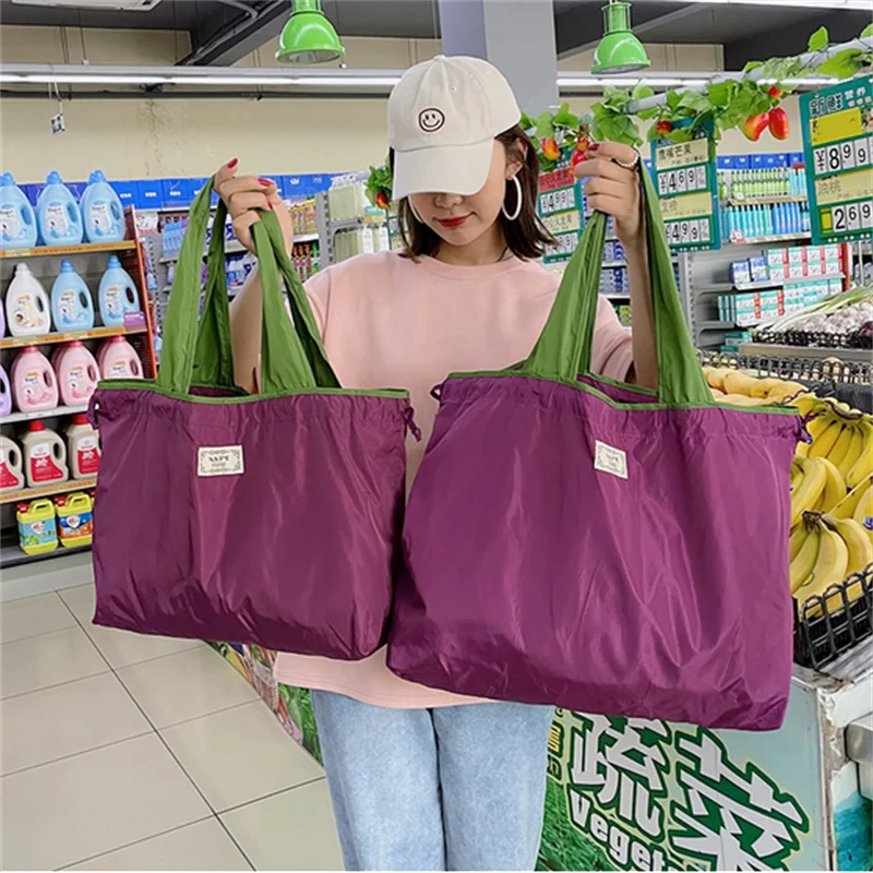 

Reusable Shopping Bags for Women Grocery Tote Bag Foldable Oxford Cloth Drawstring Shoulder Bag Grocery Bag Shopping Storage Bag