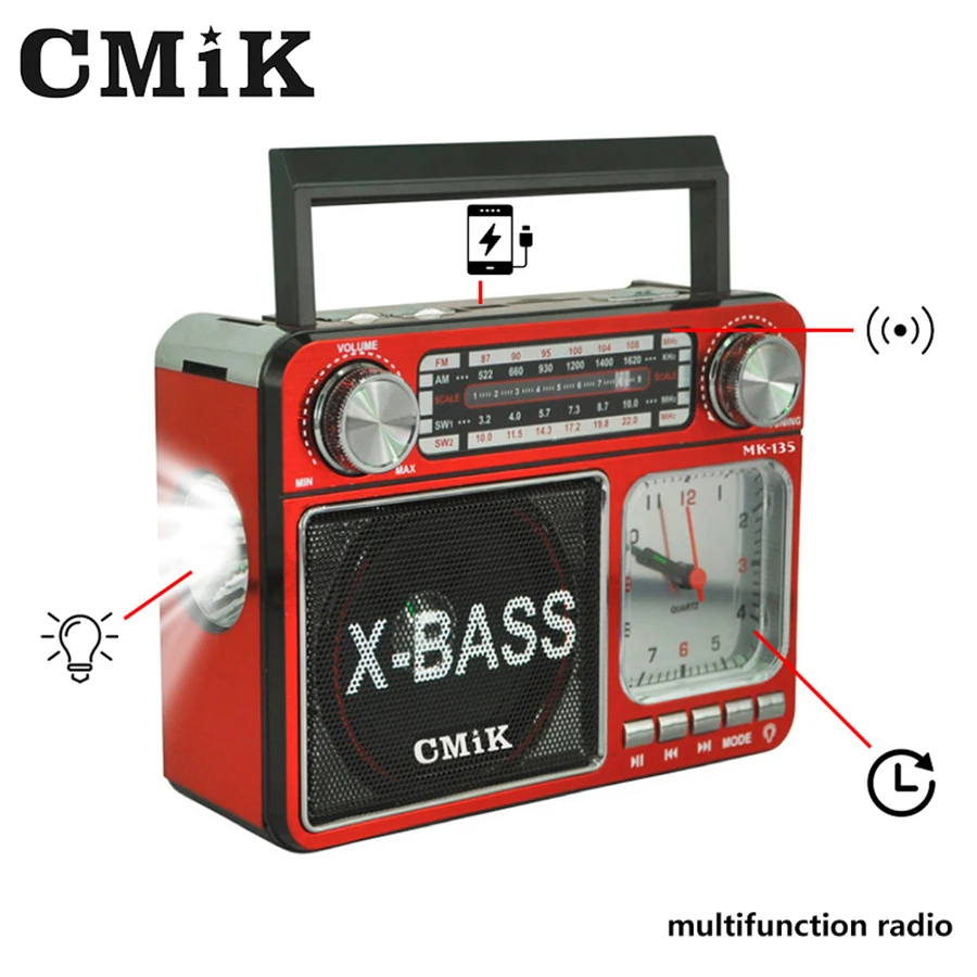 

Cmik Mini Portable Radio FM Bluetooth Speaker Stereo MP3 Player TF Card USB Drive With Led Light Radios Receiver USB Player