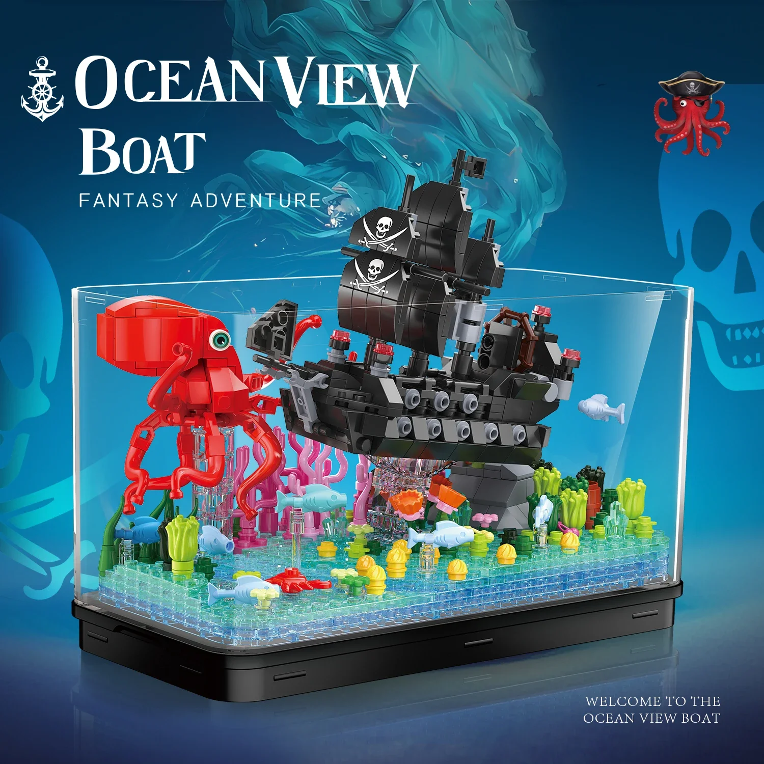 

Ocean World Building Blocks Black Pearl Pirate Ship Octopus Seagrass Mini Fish Tank Model Bricks Decoration Kids Christmas Gifts