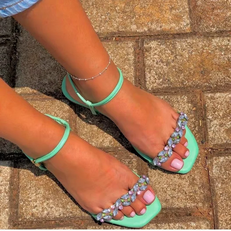 

2022 New Fashion Sandals Shallow Beaded Sandals Solid Flat Sandals KS00450