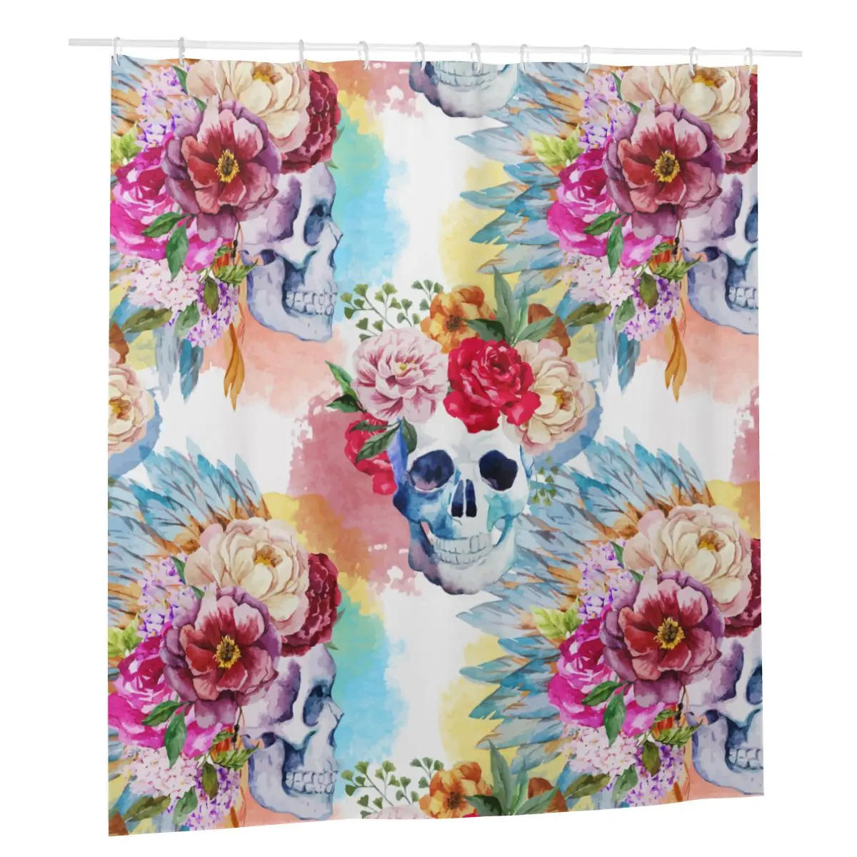 

Занавеска для душа в стиле бохо, водонепроницаемая шторка для ванны из полиэстера, с цветочным принтом черепа, акварель, экран для купания