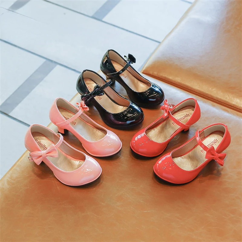 

Zapatos Niña Bowknot Kid Leather Shoes 2023 Spring Fashion Girl High Heels Show Princess Shoes Kid Shoes Mary Janes Girl Dresses