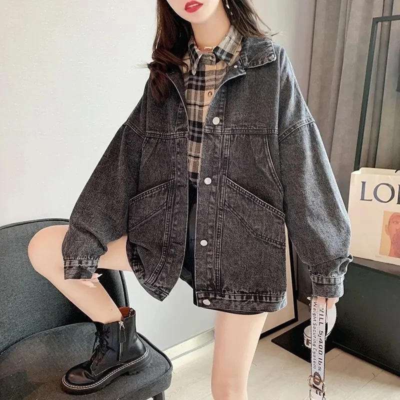 

Smoke-Gray New Denim Jacket Girls Korean Fashion Loose Women's Jacket Explosions Trend High-Grade Denim Jacket.