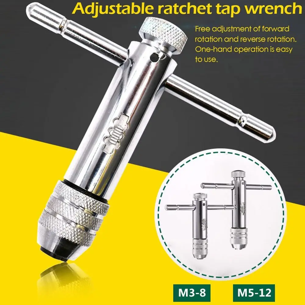 

New Machinist Tool T-Handle T-shaped Tap Adjustable Wrench Ratchet Tap Holder Wrench M3-8/M5-M12 Tap Wrench