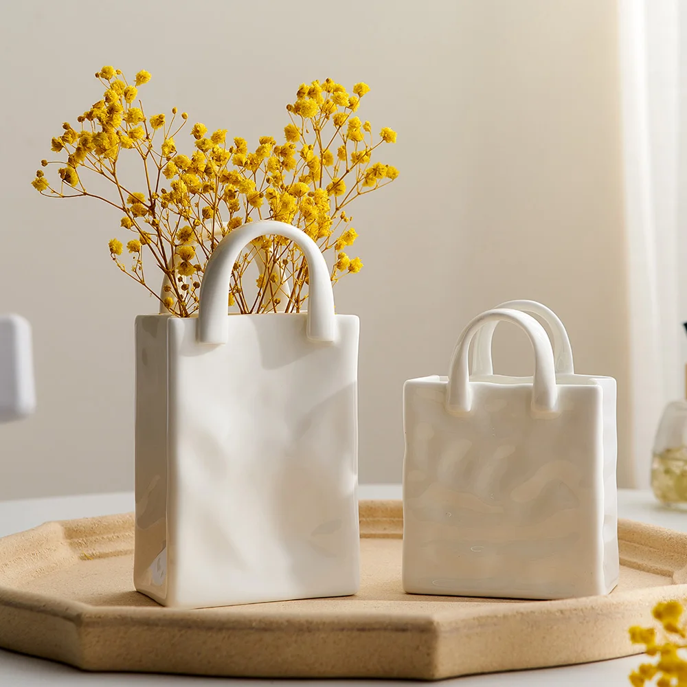 

Nordic Home Decor Handbag Ceramic Vases for Flowers Modern Room Decor Dried Flower Vase Arrangement Decor Creative Plant Pot