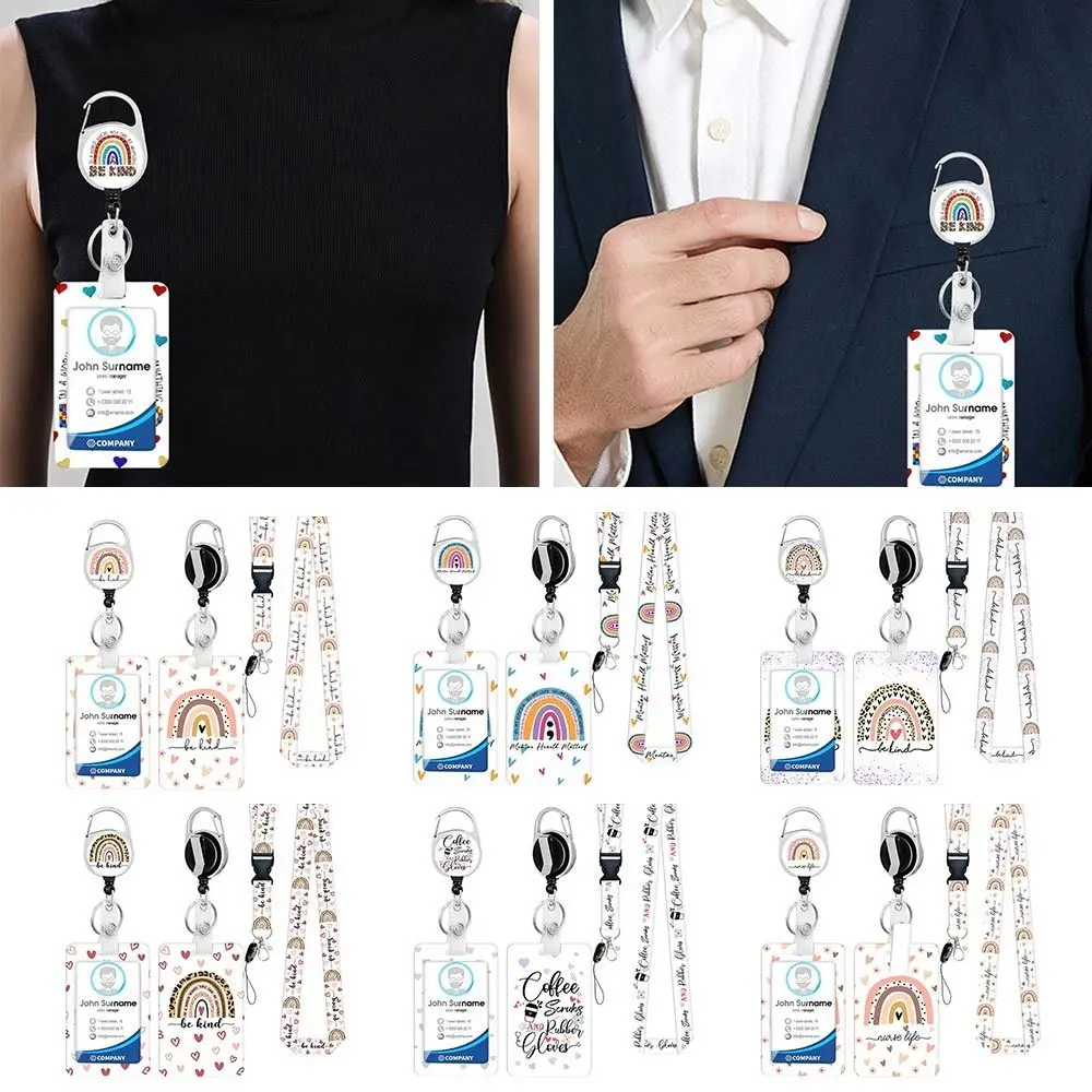 

ID Badge Holder With Lanyard Work Card Retractable Badge Reel Tag Vertical Bage Clips For Nurse Doctor Teacher Student