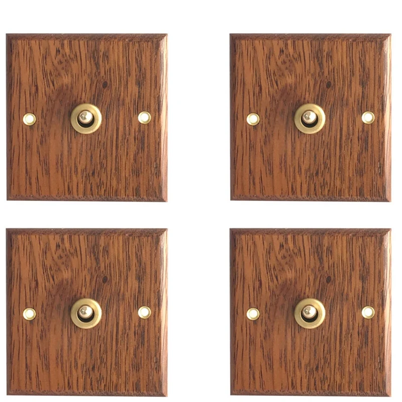 

4X 86 Type Solid Wood Panel Switch Wall Light Retro Brass Toggle Switch Wood Grain Electrical Switch Socket 1- Switch