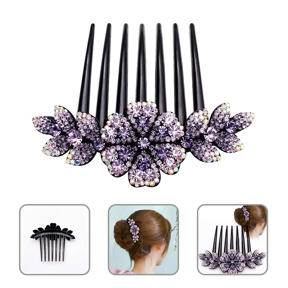 

Hair Comb Flower Rhinestone Wedding Bun Bridal Party Bride Side Crystal Women