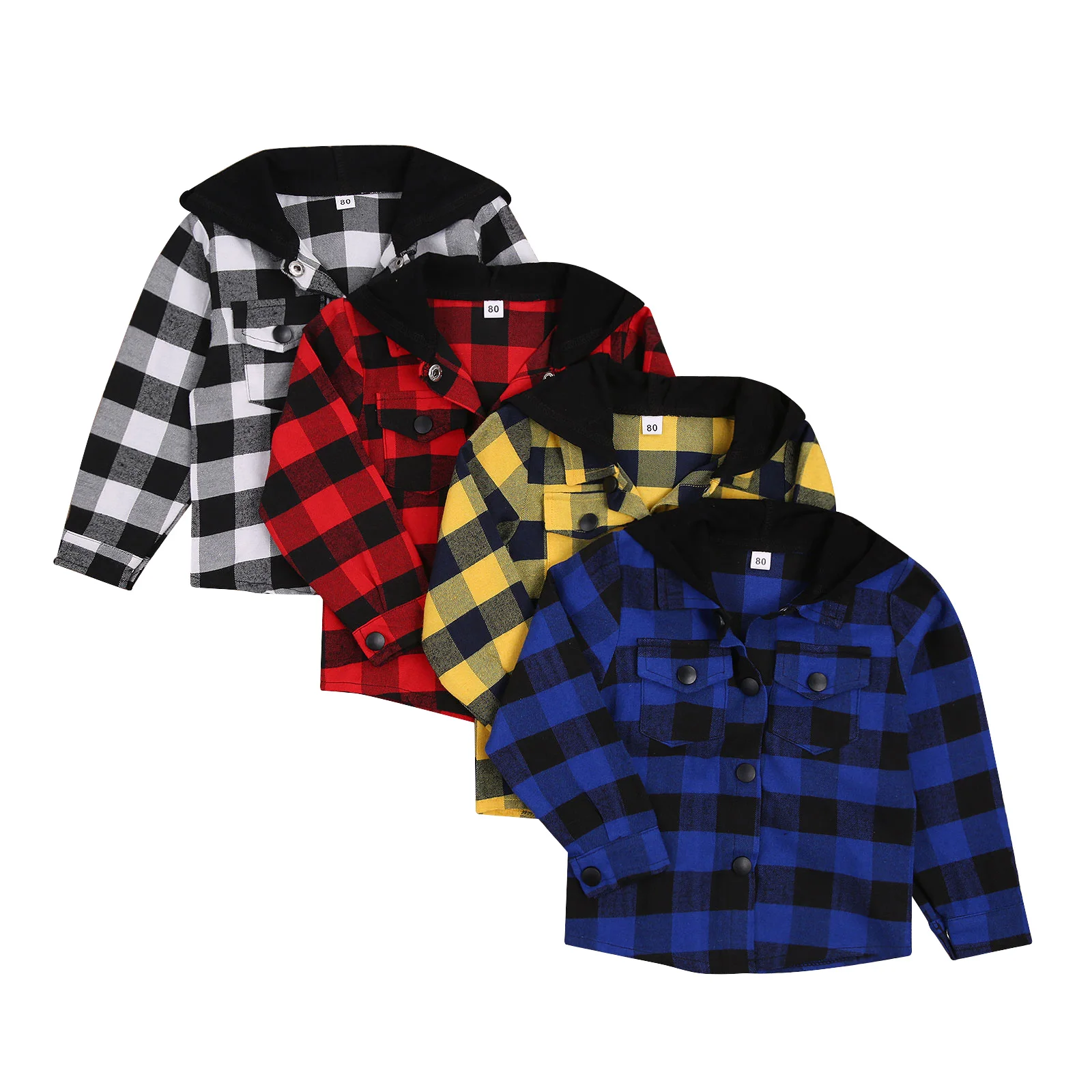

Autumn Kids Boys Fashion Jacket Tops Plaid Print Long Sleeve Single Breasted Hooded Coat 4 Colors