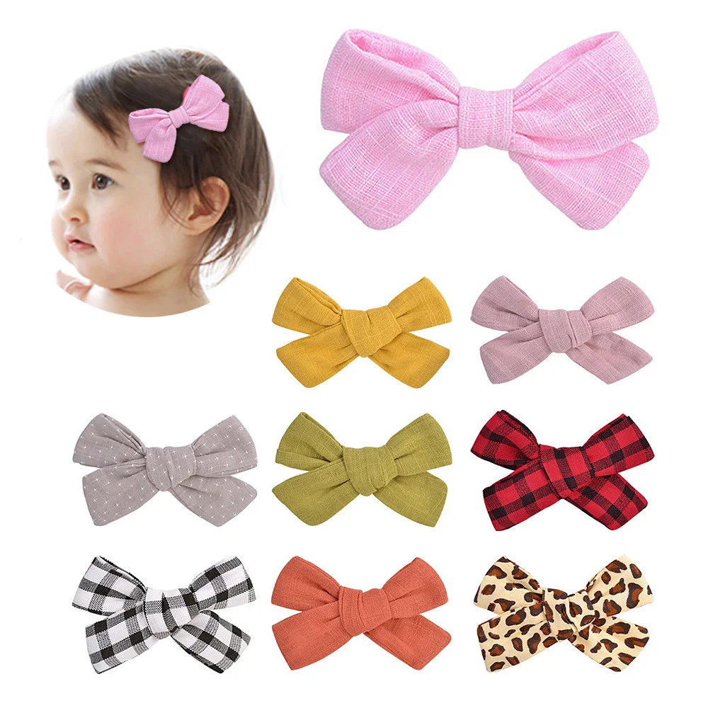 

GARDON Girls' Cotton Ribbon Bow Hairpin Headdress Wool Cotton Blended Hair Accessories Children's Plaid Milk Pattern Side Clip