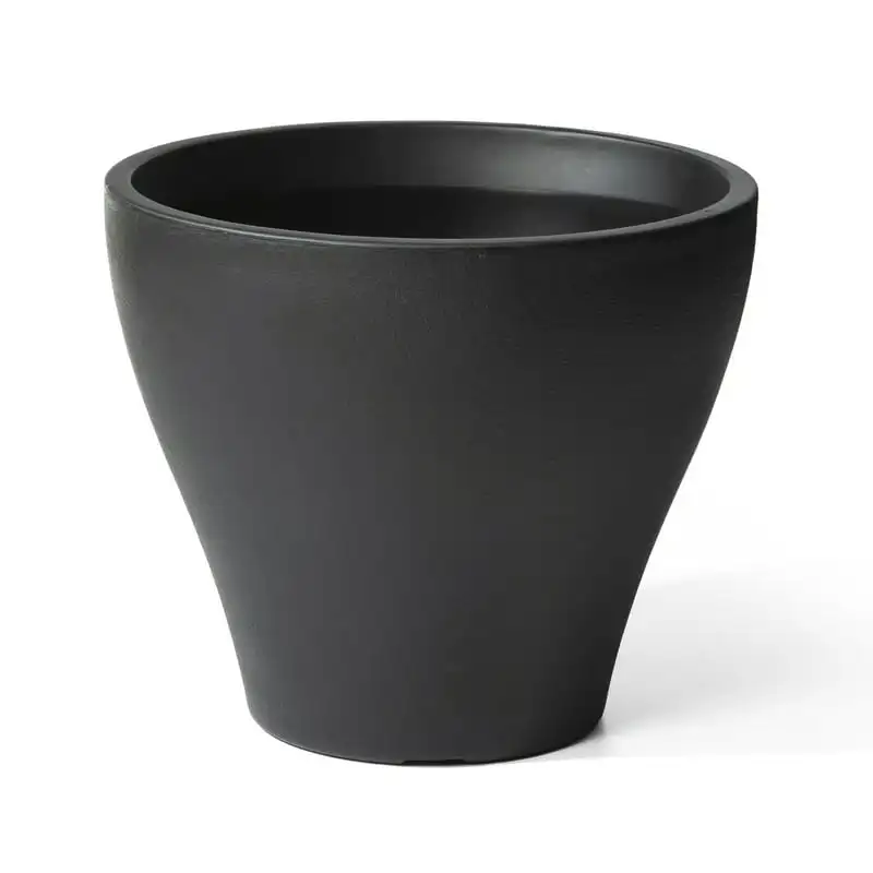 

20" Tall 2 Round Onyx Black Indoor Outdoor Plastic Planter