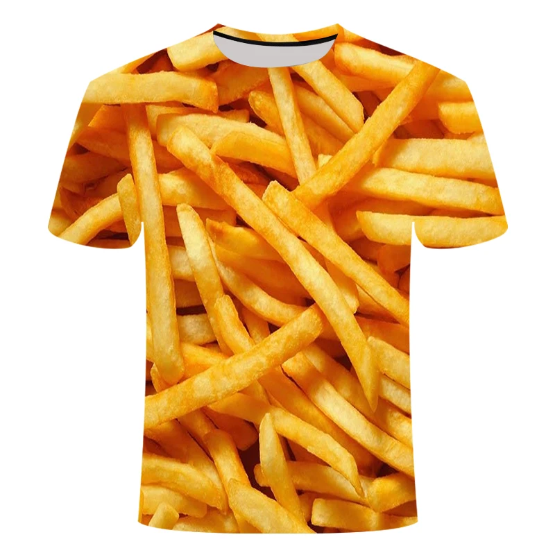 

Летняя крутая футболка 2020, футболки для мужчин и женщин с 3d принтом еды, картошки фри, повседневная дизайнерская футболка в стиле Харадзюку, футболка, Прямая поставка