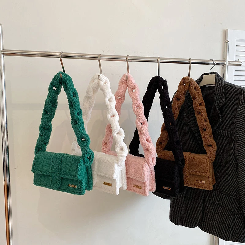 

2023 Winter Plush Shoulder Bag Designer Purses and Handbags Cute Square Bag Brand Fried Dough Twist Woven Armpit Bags for Women