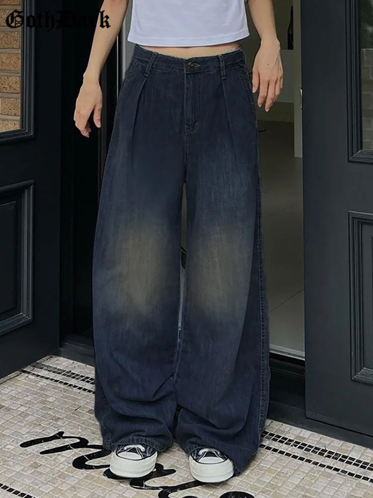 

Goth Dark Y2k Streetwear Vintage High Waist Jeans Korean Fashion Wide Leg Baggy Women Pants Washed Gothic Grunge Casual Trousers