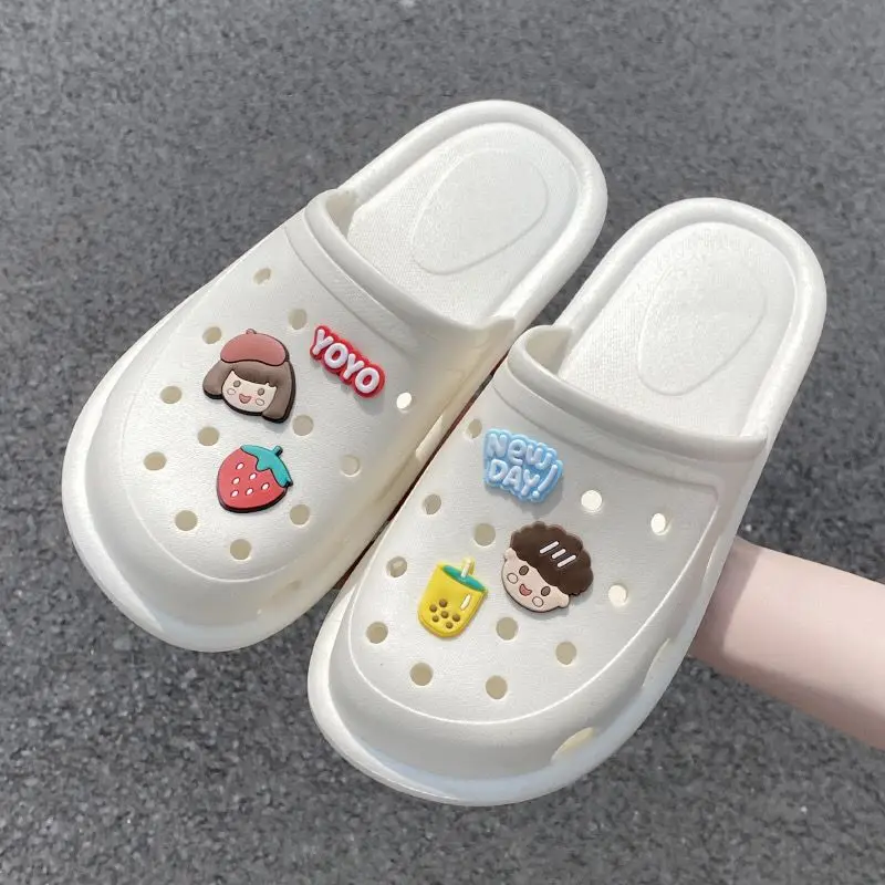 Сандалии Crocs с мультяшным рисунком, милая полуискусственная летняя уличная одежда, Нескользящие пляжные тапочки для женщин, оптом, бесплатная доставка